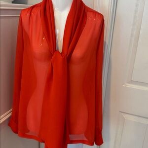 Orange semi sheerBlouse with Scarf Tie
